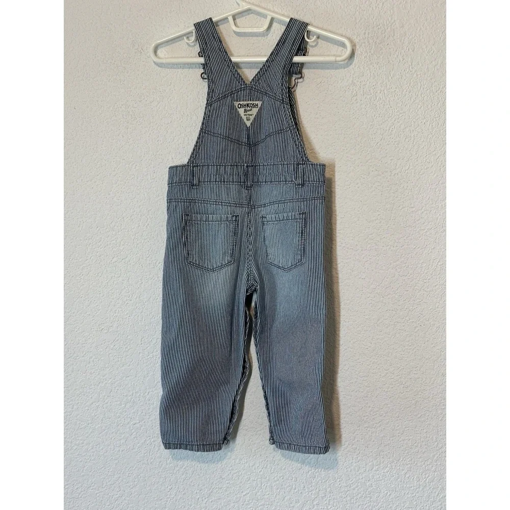 OSHKOSH b'gosh Blue‎ Jean Striped Railroad Vestbak  Bib Overalls 12 Months